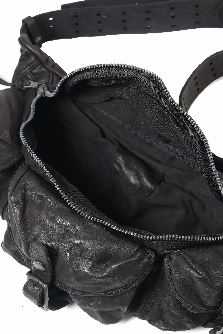 ISAMU KATAYAMA BACKLASH 3 PIN-BELT SHOULDER BAG / OBJECT DYED DOUBLE SHOULDER LEATHER (BLACK) - Image 11