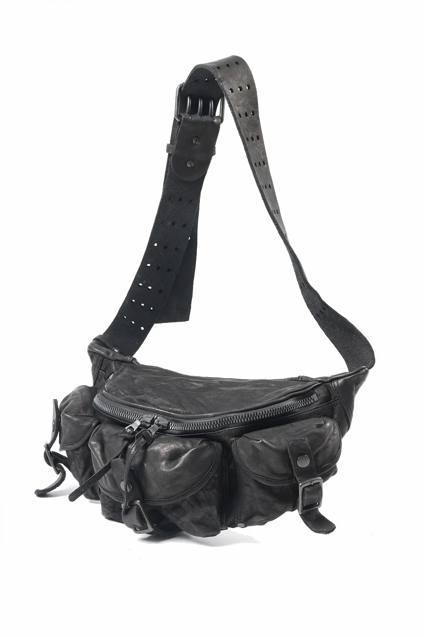 ISAMU KATAYAMA BACKLASH 3 PIN-BELT SHOULDER BAG / OBJECT DYED DOUBLE SHOULDER LEATHER (BLACK) - Image 2