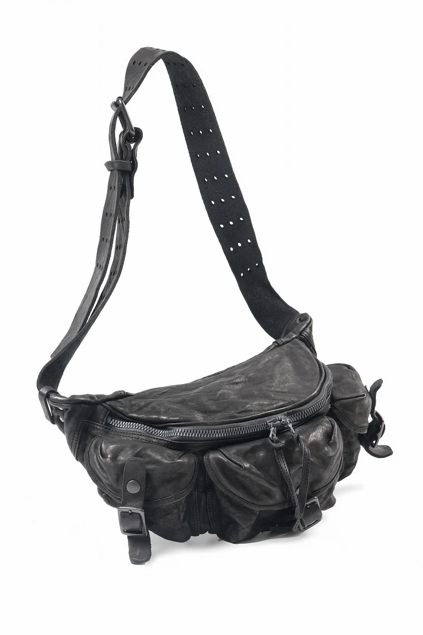 ISAMU KATAYAMA BACKLASH 3 PIN-BELT SHOULDER BAG / OBJECT DYED DOUBLE SHOULDER LEATHER (BLACK) - Image 3