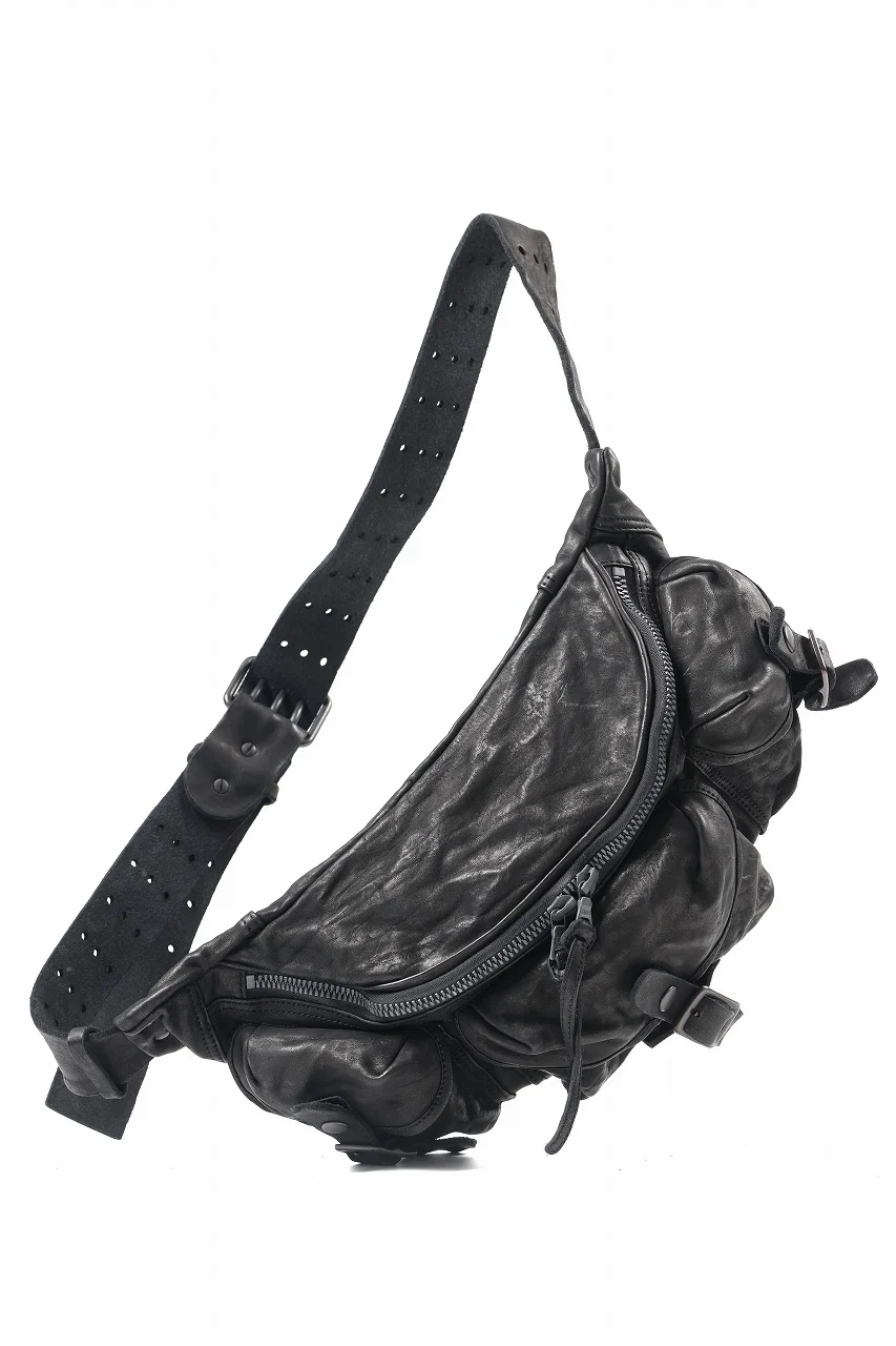 ISAMU KATAYAMA BACKLASH 3 PIN-BELT SHOULDER BAG / OBJECT DYED DOUBLE SHOULDER LEATHER (BLACK) - Image 4