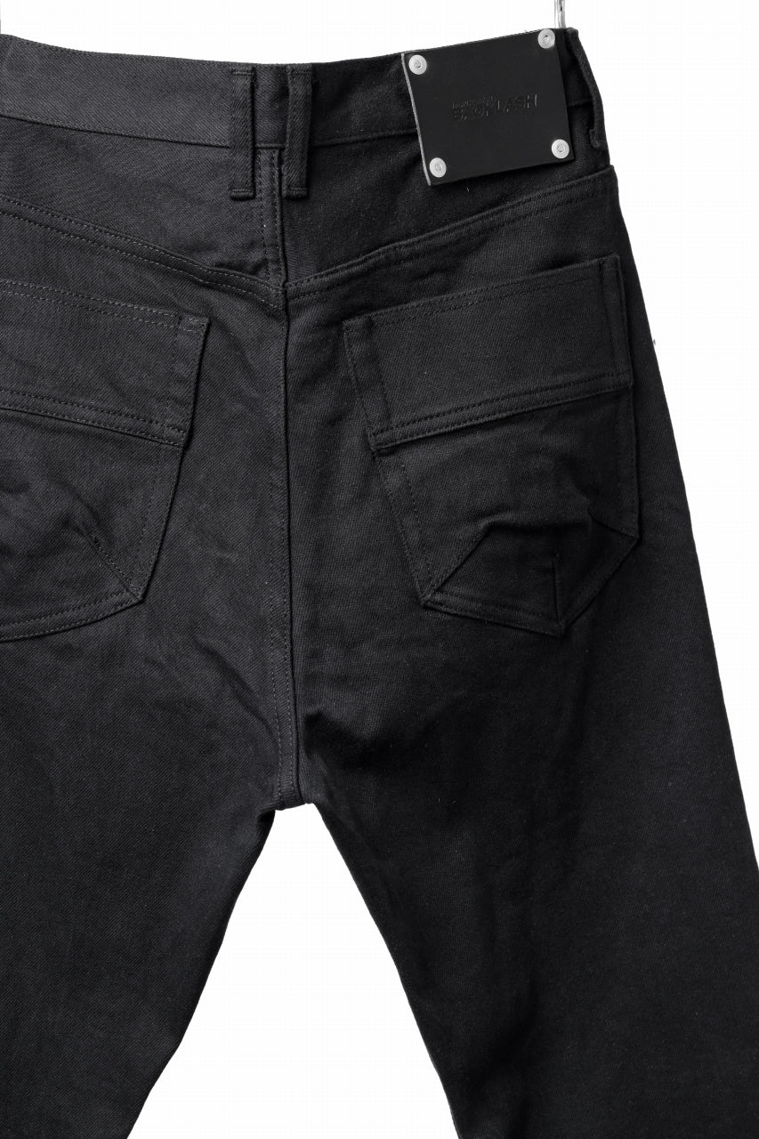ISAMU KATAYAMA BACKLASH BLACK LEATHER KNEE PADS SLIM PANTS / "京都紋付 - 漆黒染" 13oz STRETCH DENIM (BLACK) - Image 12