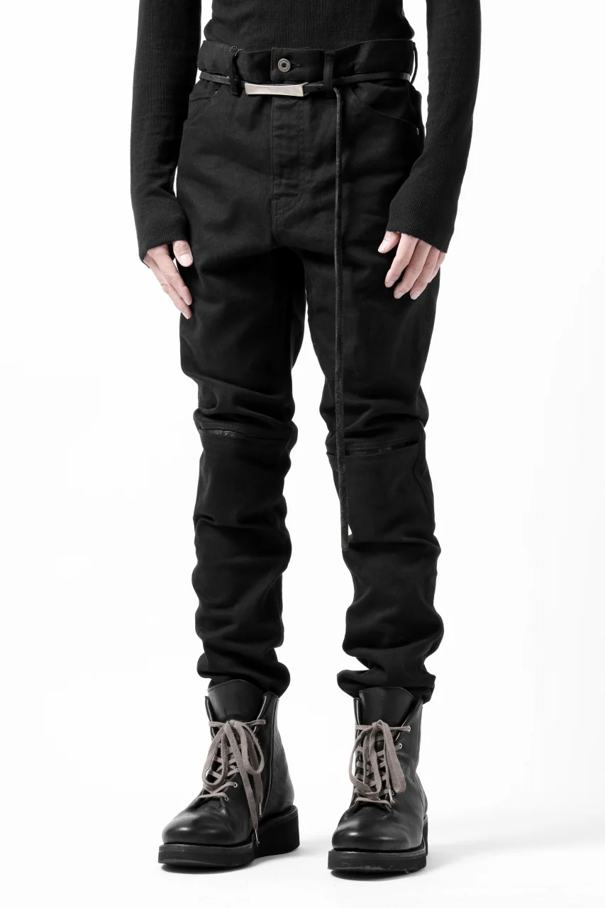 ISAMU KATAYAMA BACKLASH BLACK LEATHER KNEE PADS SLIM PANTS / "京都紋付 - 漆黒染" 13oz STRETCH DENIM (BLACK) - Image 17