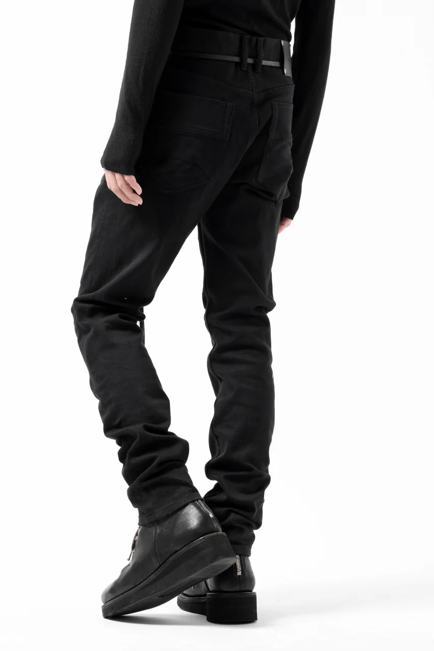 ISAMU KATAYAMA BACKLASH BLACK LEATHER KNEE PADS SLIM PANTS / "京都紋付 - 漆黒染" 13oz STRETCH DENIM (BLACK) - Image 25