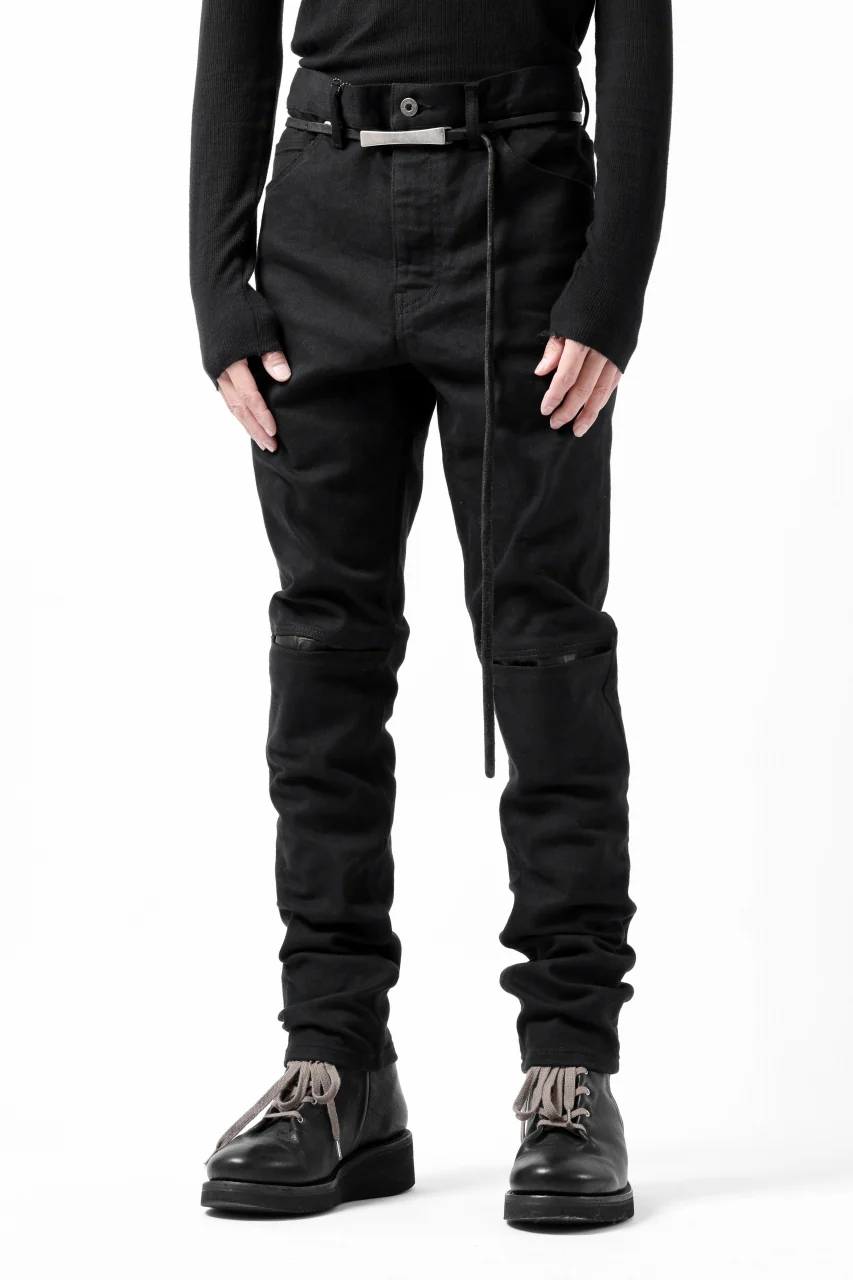 ISAMU KATAYAMA BACKLASH BLACK LEATHER KNEE PADS SLIM PANTS / "京都紋付 - 漆黒染" 13oz STRETCH DENIM (BLACK) - Image 26