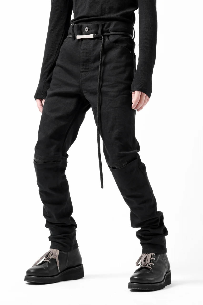 ISAMU KATAYAMA BACKLASH BLACK LEATHER KNEE PADS SLIM PANTS / "京都紋付 - 漆黒染" 13oz STRETCH DENIM (BLACK) - Image 27