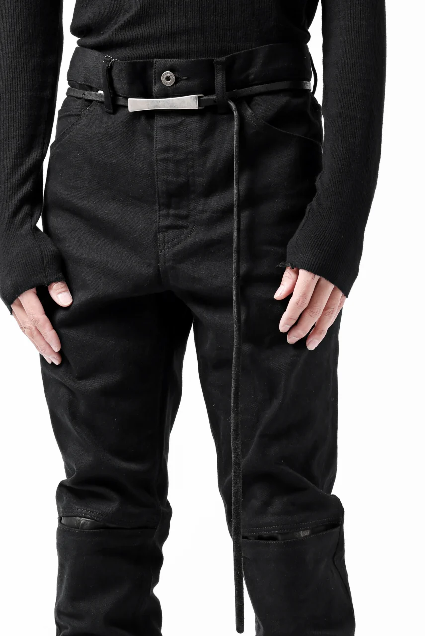 ISAMU KATAYAMA BACKLASH BLACK LEATHER KNEE PADS SLIM PANTS / "京都紋付 - 漆黒染" 13oz STRETCH DENIM (BLACK) - Image 30