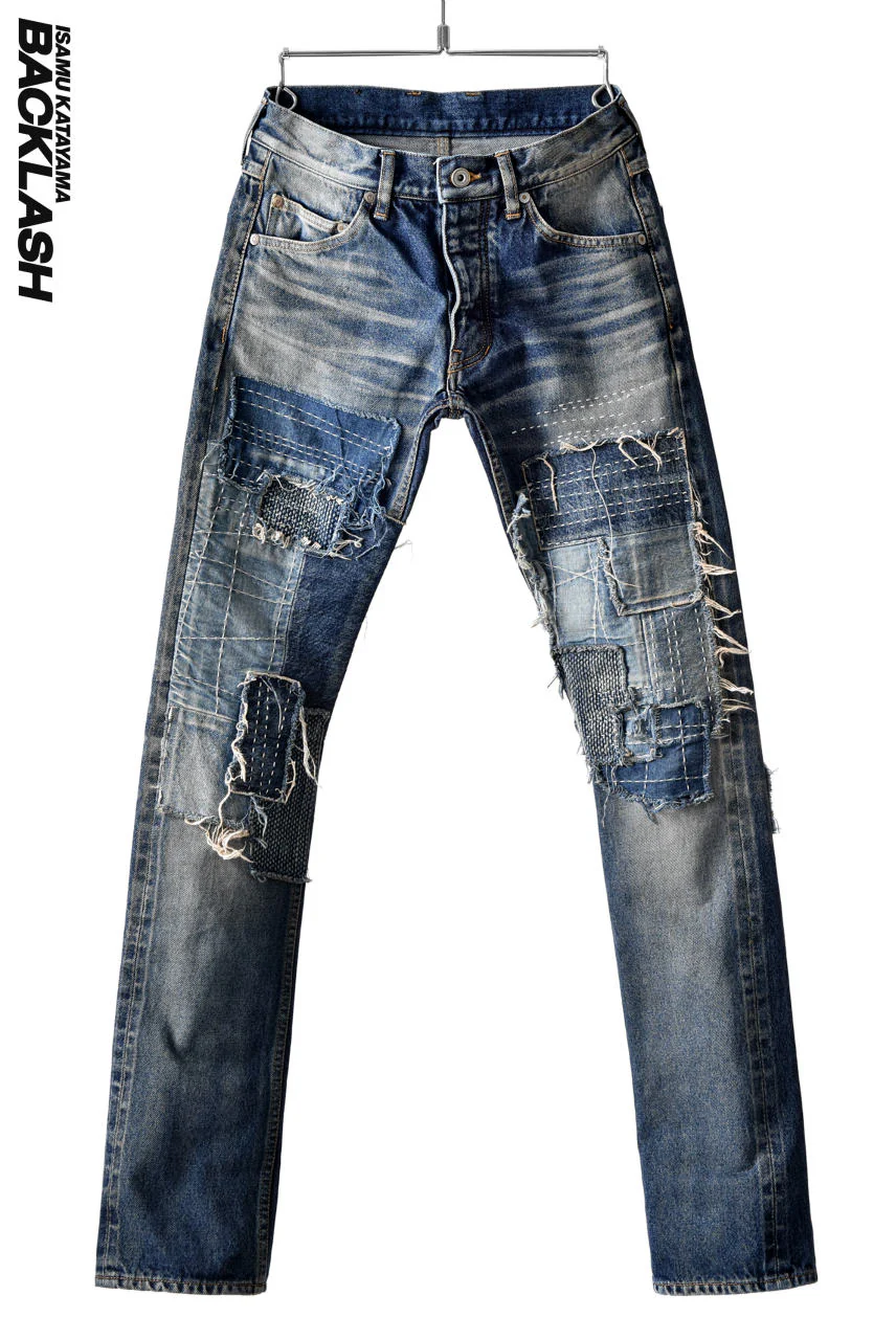 ISAMU KATAYAMA BACKLASH BORO REMAKE SELVEDGE DENIM PANTS-SLIM-STRAIGHT (INDIGO)