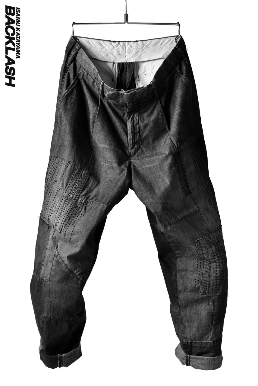 ISAMU KATAYAMA BACKLASH BORO TAPERED PANTS (BLACK)