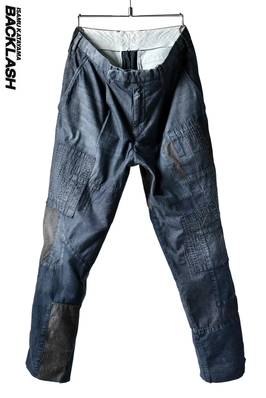 ISAMU KATAYAMA BACKLASH BORO TAPERED PANTS (INDIGO) - Image 4