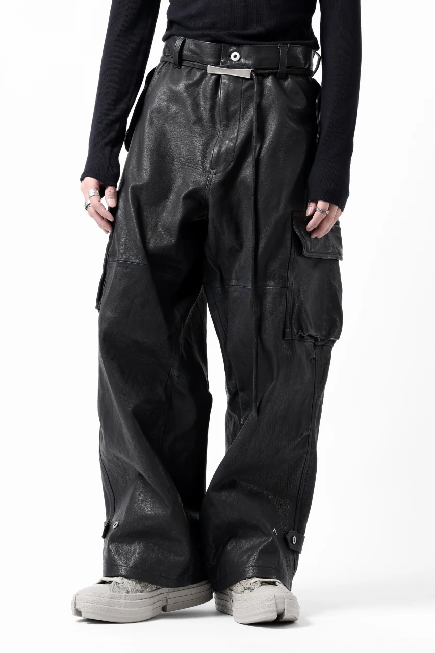 ISAMU KATAYAMA BACKLASH CARGO PANTS / GOAT LEATHER (GARMENT+SPRAY DYED / BLACK) - Image 13