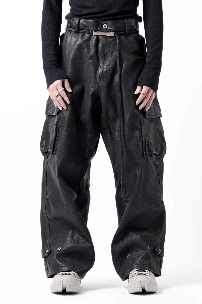 ISAMU KATAYAMA BACKLASH CARGO PANTS / GOAT LEATHER (GARMENT+SPRAY DYED / BLACK) - Image 3