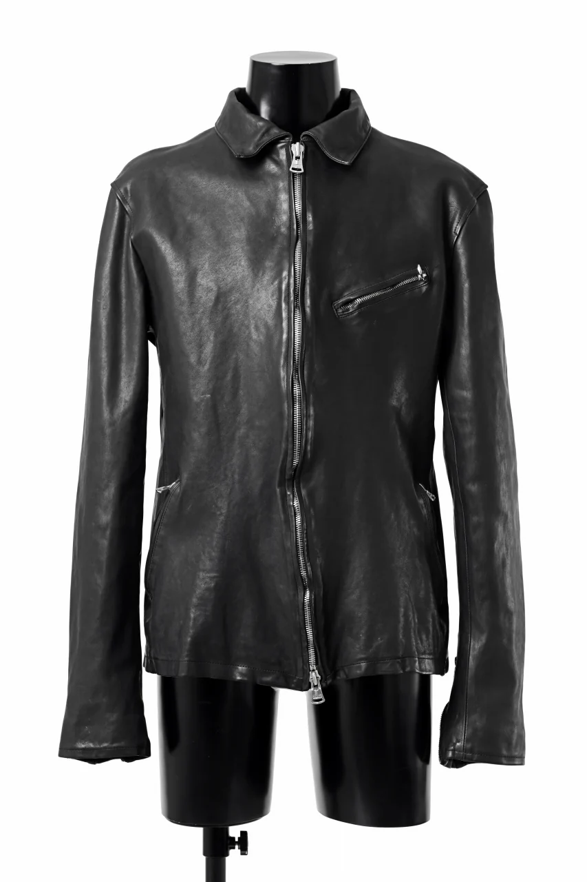 ISAMU KATAYAMA BACKLASH COLLARED ZIP JACKET / POLAND HORSE OBJECT DYED (BLACK)