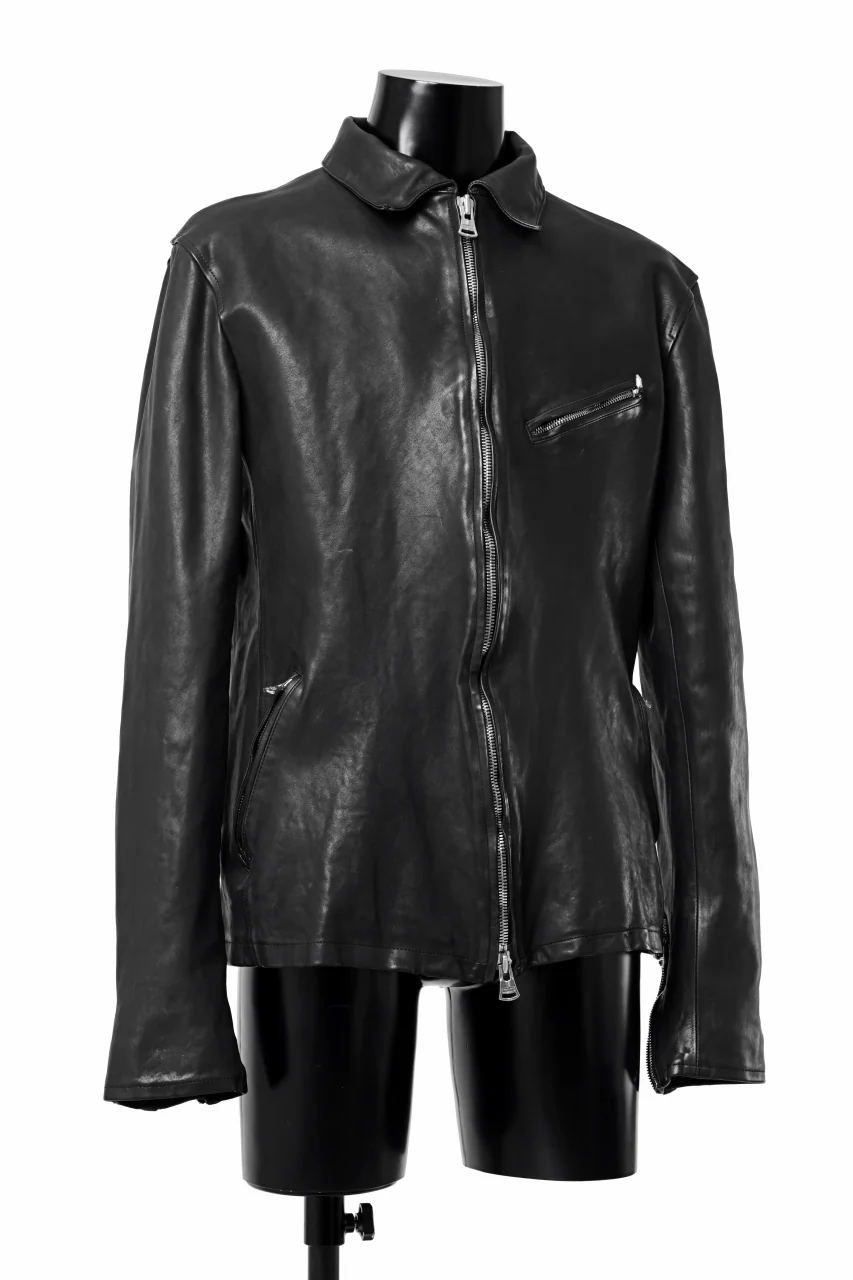 ISAMU KATAYAMA BACKLASH COLLARED ZIP JACKET / POLAND HORSE OBJECT DYED (BLACK) - Image 11