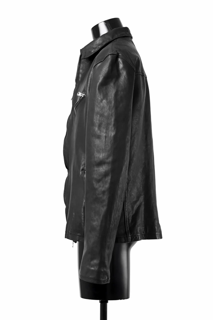 ISAMU KATAYAMA BACKLASH COLLARED ZIP JACKET / POLAND HORSE OBJECT DYED (BLACK) - Image 13