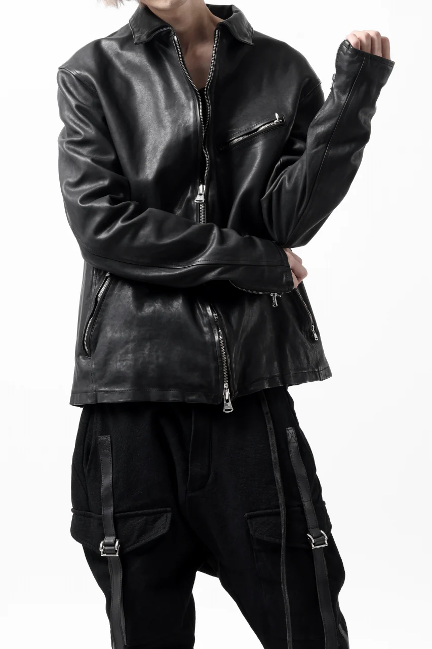 ISAMU KATAYAMA BACKLASH COLLARED ZIP JACKET / POLAND HORSE OBJECT DYED (BLACK) - Image 2