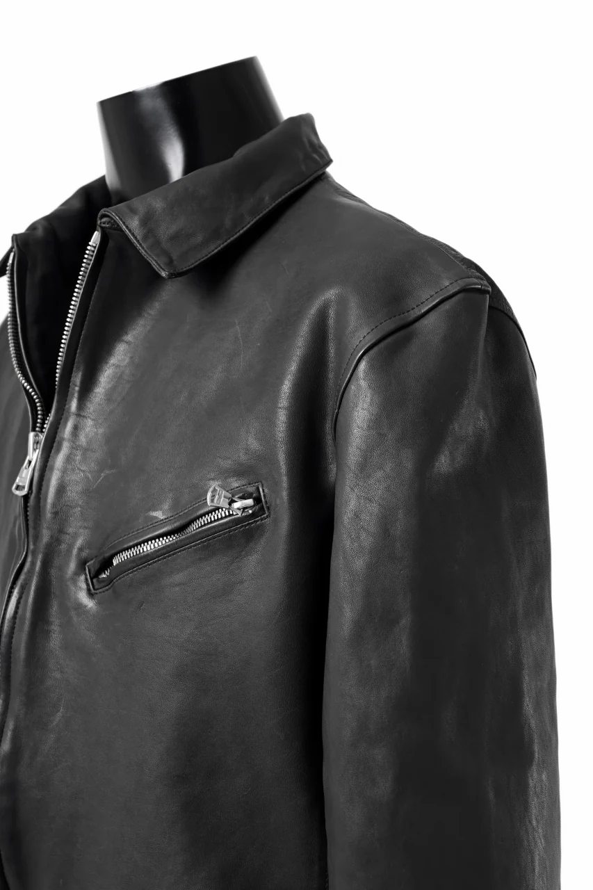 ISAMU KATAYAMA BACKLASH COLLARED ZIP JACKET / POLAND HORSE OBJECT DYED (BLACK) - Image 22