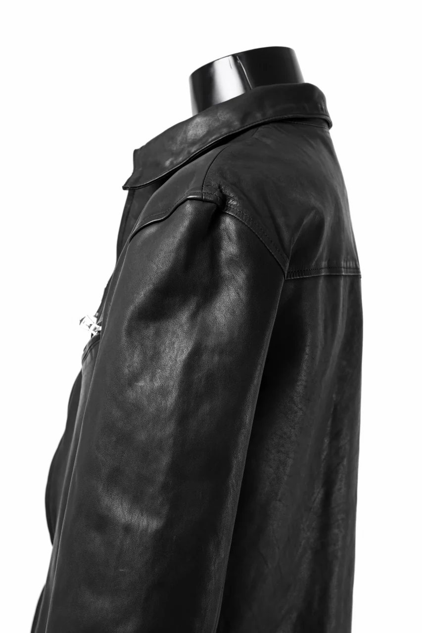 ISAMU KATAYAMA BACKLASH COLLARED ZIP JACKET / POLAND HORSE OBJECT DYED (BLACK) - Image 24