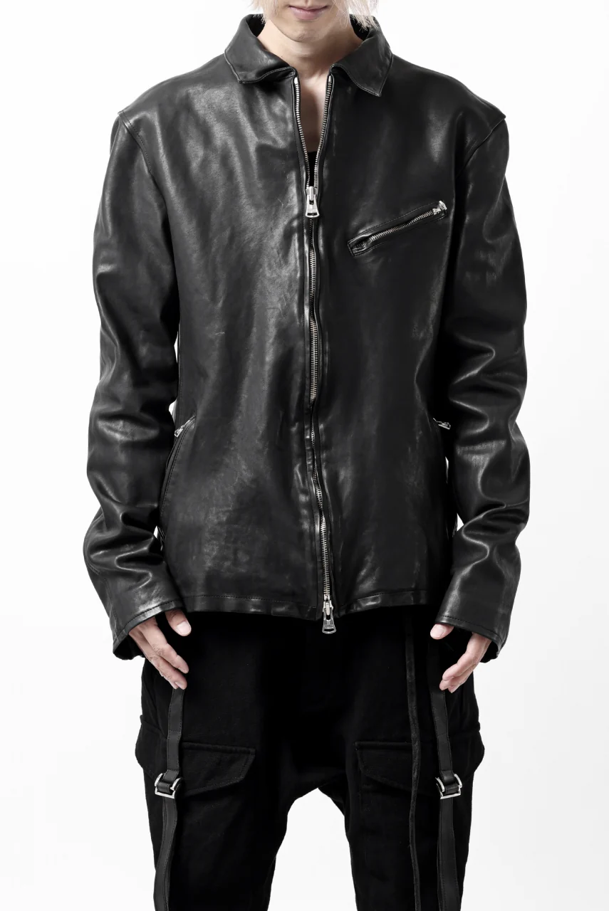 ISAMU KATAYAMA BACKLASH COLLARED ZIP JACKET / POLAND HORSE OBJECT DYED (BLACK) - Image 3