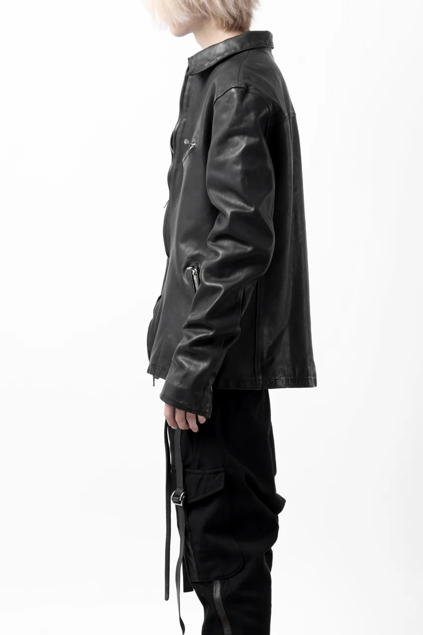 ISAMU KATAYAMA BACKLASH COLLARED ZIP JACKET / POLAND HORSE OBJECT DYED (BLACK) - Image 35