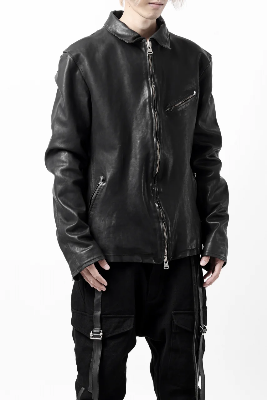 ISAMU KATAYAMA BACKLASH COLLARED ZIP JACKET / POLAND HORSE OBJECT DYED (BLACK) - Image 36