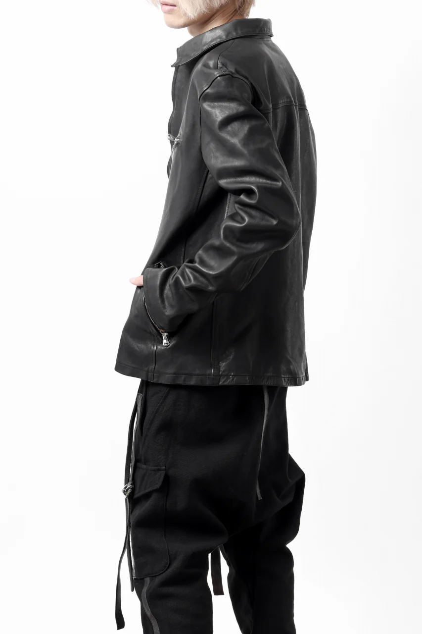 ISAMU KATAYAMA BACKLASH COLLARED ZIP JACKET / POLAND HORSE OBJECT DYED (BLACK) - Image 37