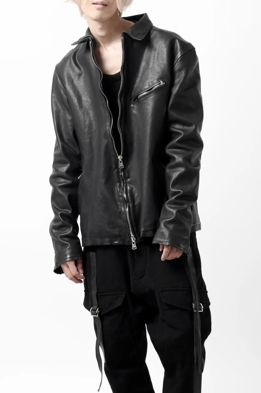 ISAMU KATAYAMA BACKLASH COLLARED ZIP JACKET / POLAND HORSE OBJECT DYED (BLACK) - Image 4