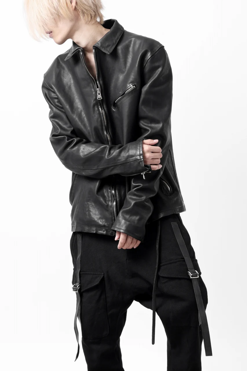 ISAMU KATAYAMA BACKLASH COLLARED ZIP JACKET / POLAND HORSE OBJECT DYED (BLACK) - Image 42