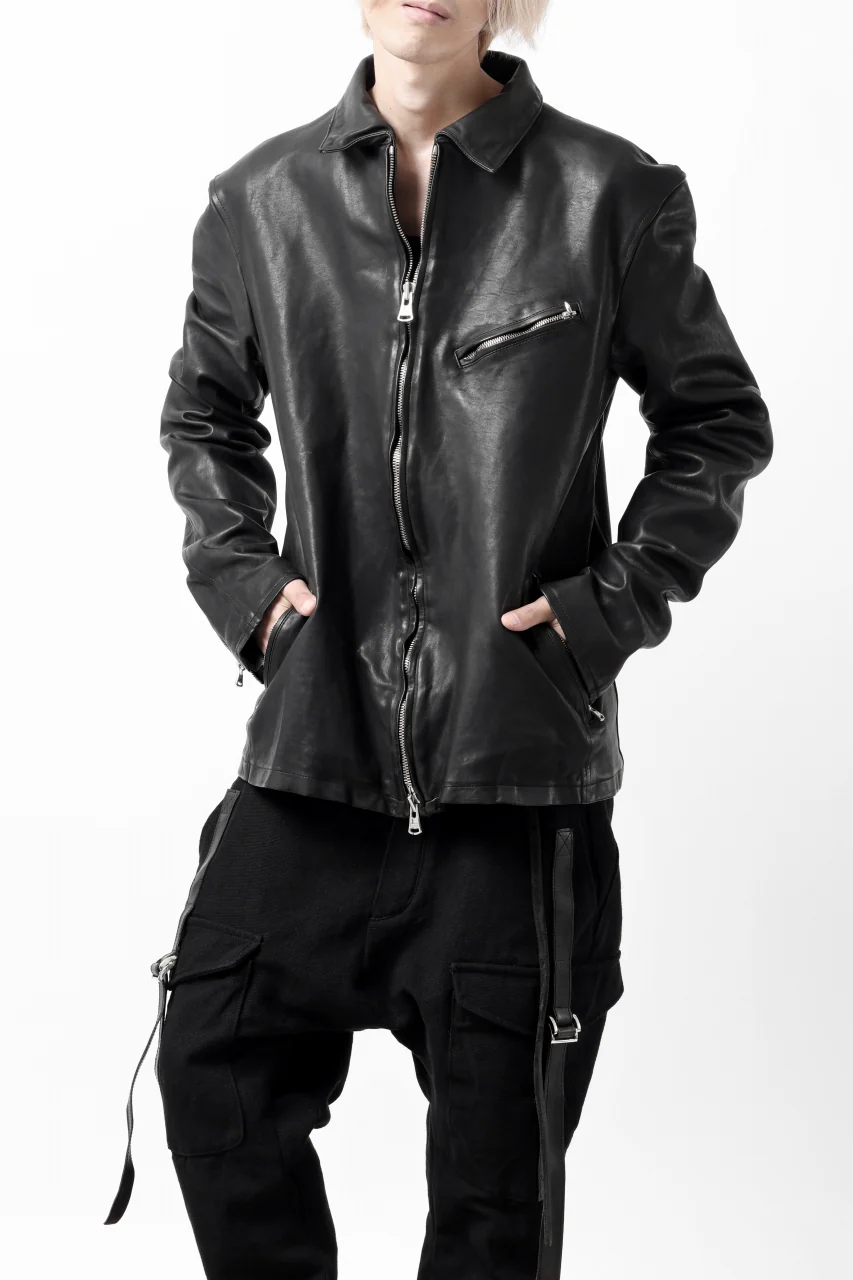 ISAMU KATAYAMA BACKLASH COLLARED ZIP JACKET / POLAND HORSE OBJECT DYED (BLACK) - Image 43