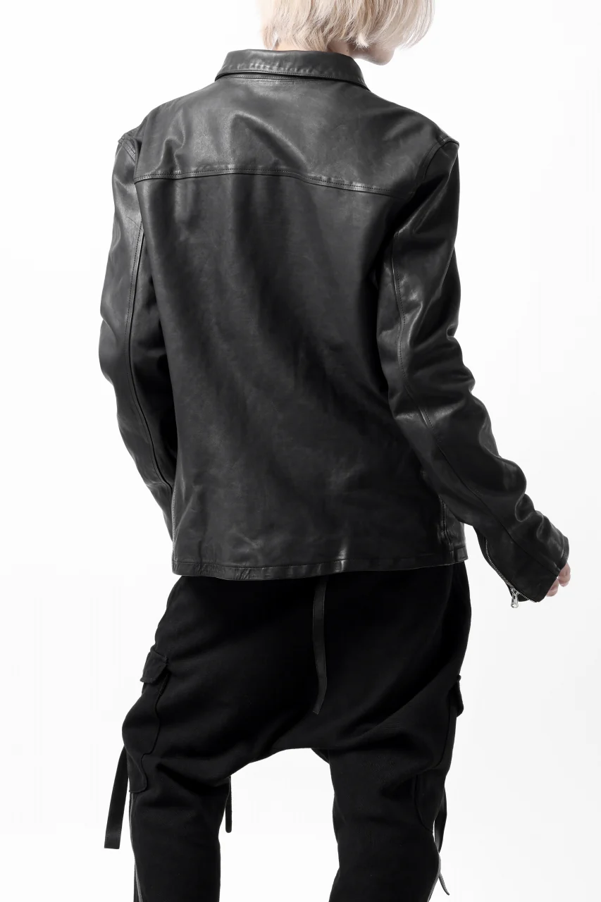 ISAMU KATAYAMA BACKLASH COLLARED ZIP JACKET / POLAND HORSE OBJECT DYED (BLACK) - Image 44
