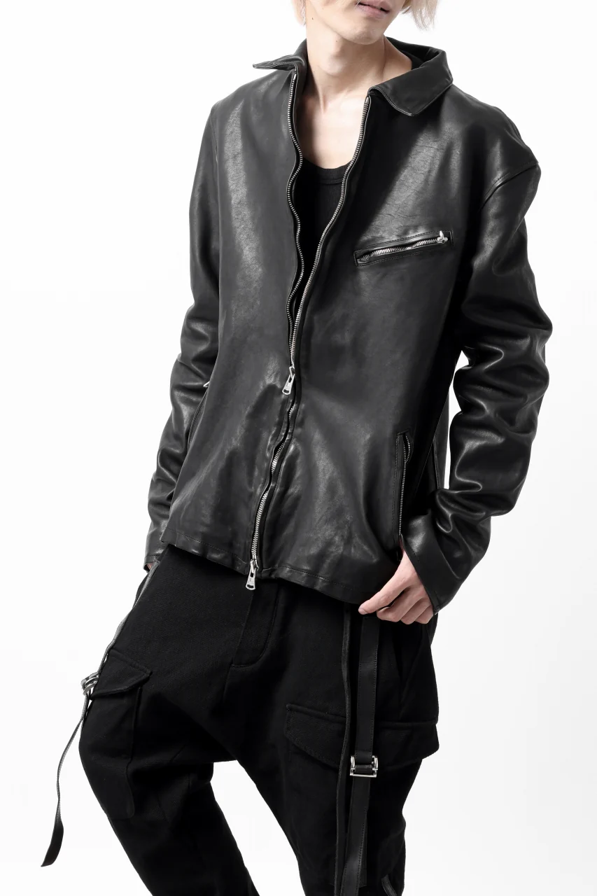 ISAMU KATAYAMA BACKLASH COLLARED ZIP JACKET / POLAND HORSE OBJECT DYED (BLACK) - Image 45