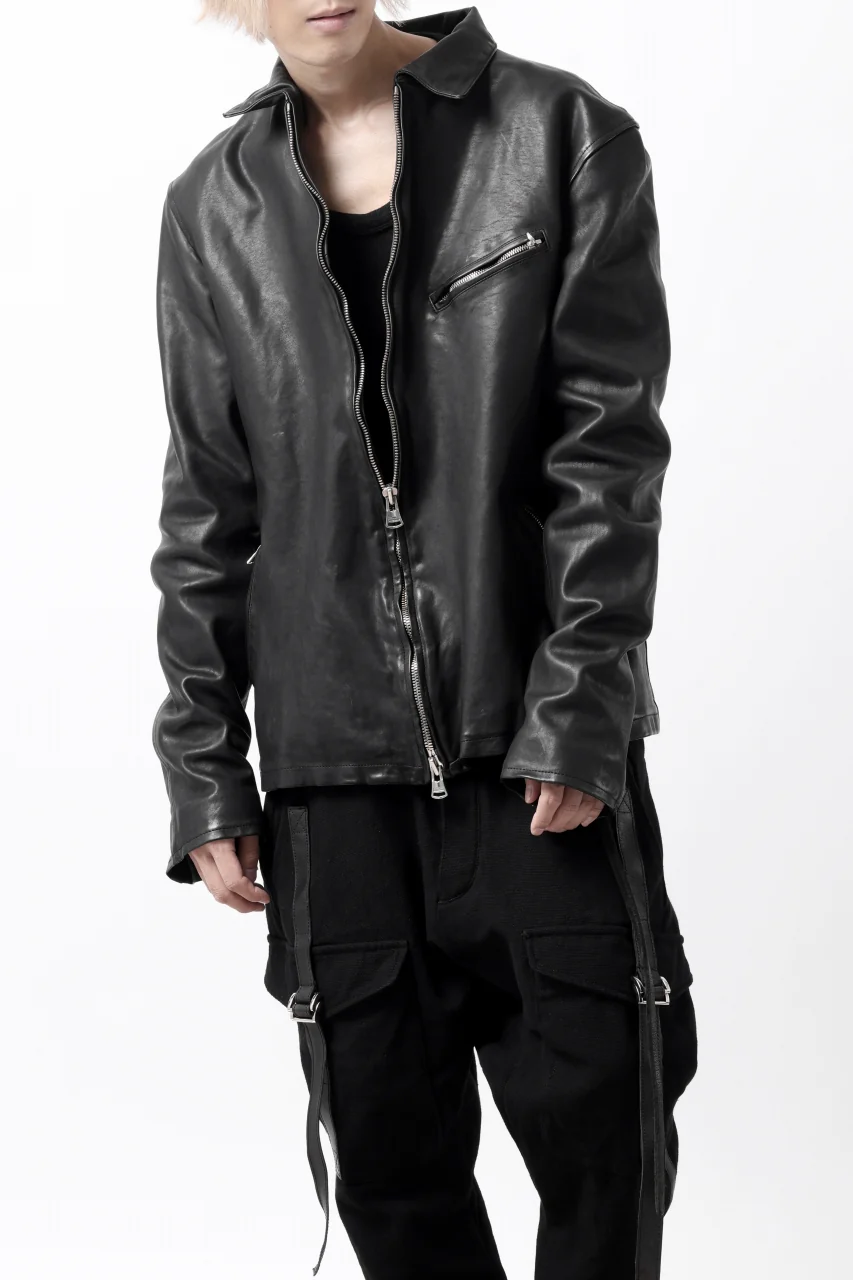 ISAMU KATAYAMA BACKLASH COLLARED ZIP JACKET / POLAND HORSE OBJECT DYED (BLACK) - Image 46