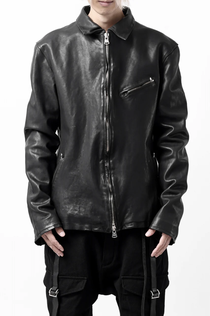 ISAMU KATAYAMA BACKLASH COLLARED ZIP JACKET / POLAND HORSE OBJECT DYED (BLACK) - Image 5