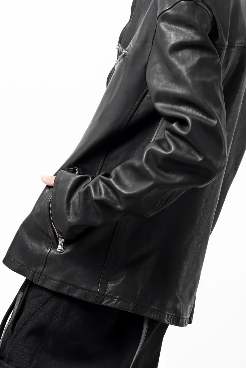 ISAMU KATAYAMA BACKLASH COLLARED ZIP JACKET / POLAND HORSE OBJECT DYED (BLACK) - Image 54