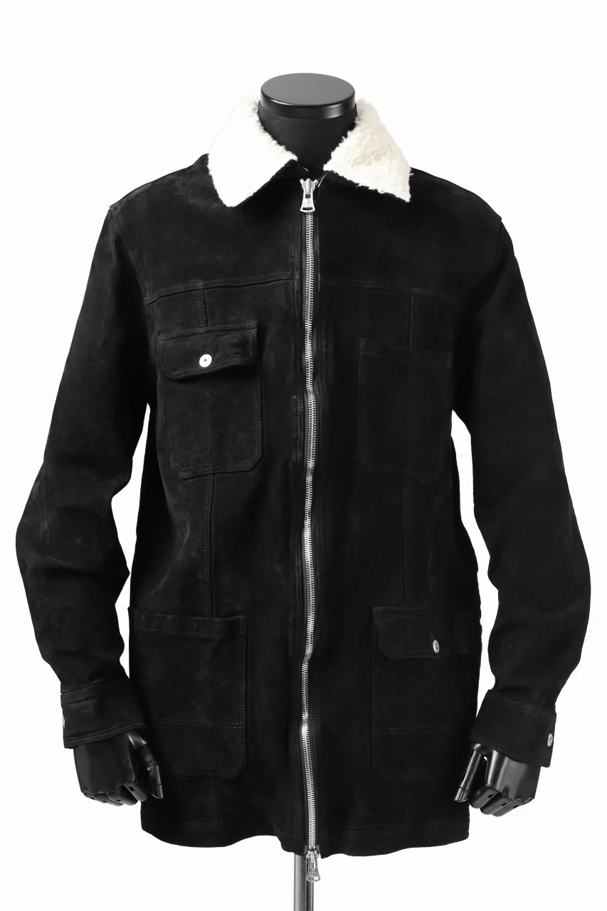 ISAMU KATAYAMA BACKLASH COVERALL JACKET / REVERSE CALF OBJECT DYED (BLACK)