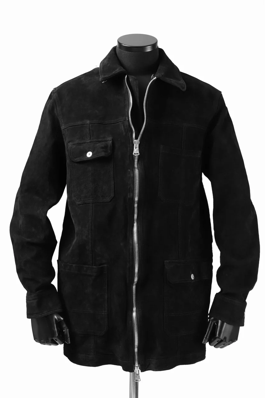 ISAMU KATAYAMA BACKLASH COVERALL JACKET / REVERSE CALF OBJECT DYED (BLACK) - Image 12