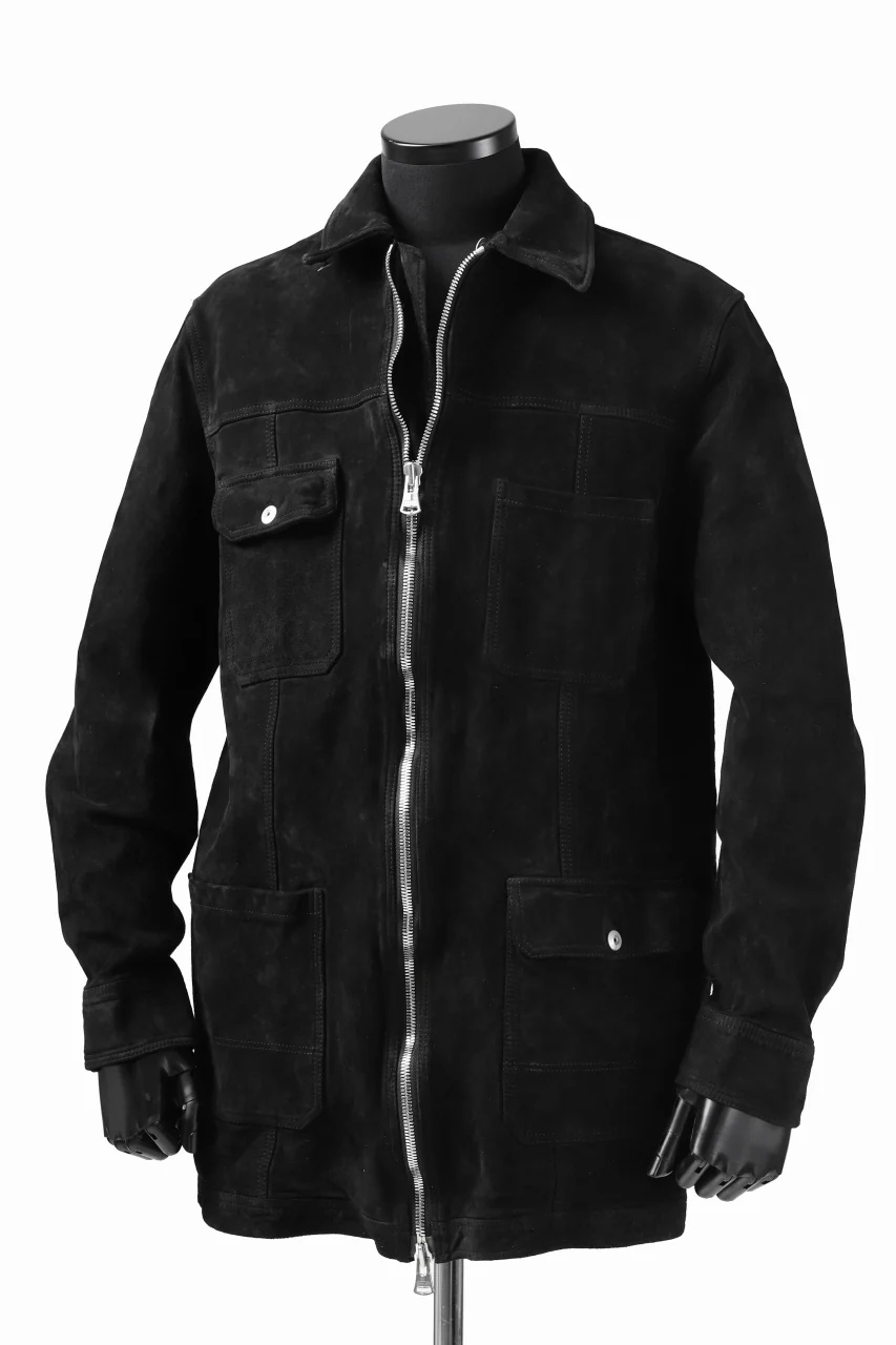 ISAMU KATAYAMA BACKLASH COVERALL JACKET / REVERSE CALF OBJECT DYED (BLACK) - Image 13