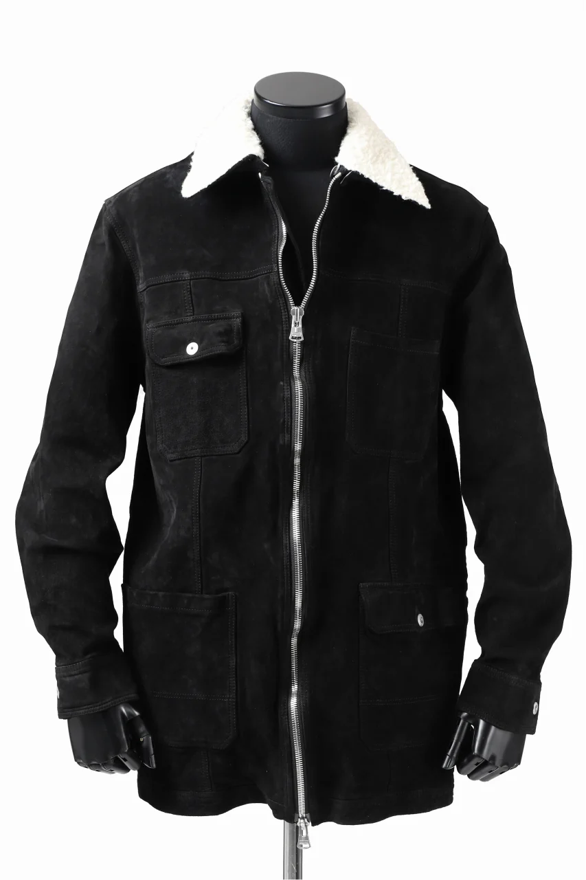 ISAMU KATAYAMA BACKLASH COVERALL JACKET / REVERSE CALF OBJECT DYED (BLACK) - Image 17