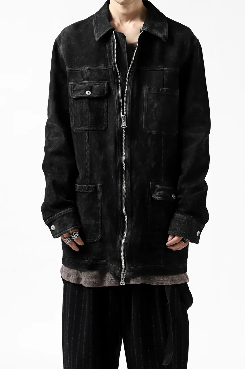 ISAMU KATAYAMA BACKLASH COVERALL JACKET / REVERSE CALF OBJECT DYED (BLACK) - Image 2