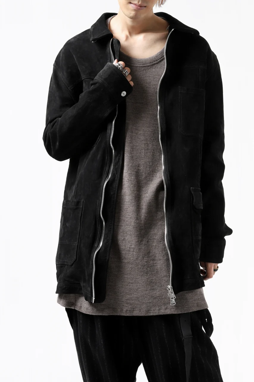 ISAMU KATAYAMA BACKLASH COVERALL JACKET / REVERSE CALF OBJECT DYED (BLACK) - Image 4