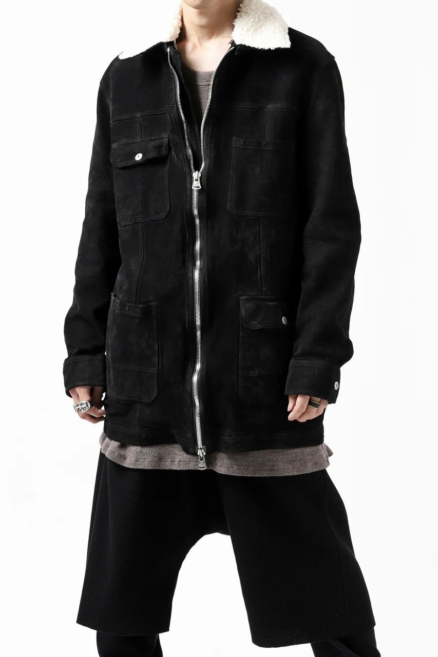 ISAMU KATAYAMA BACKLASH COVERALL JACKET / REVERSE CALF OBJECT DYED (BLACK) - Image 42