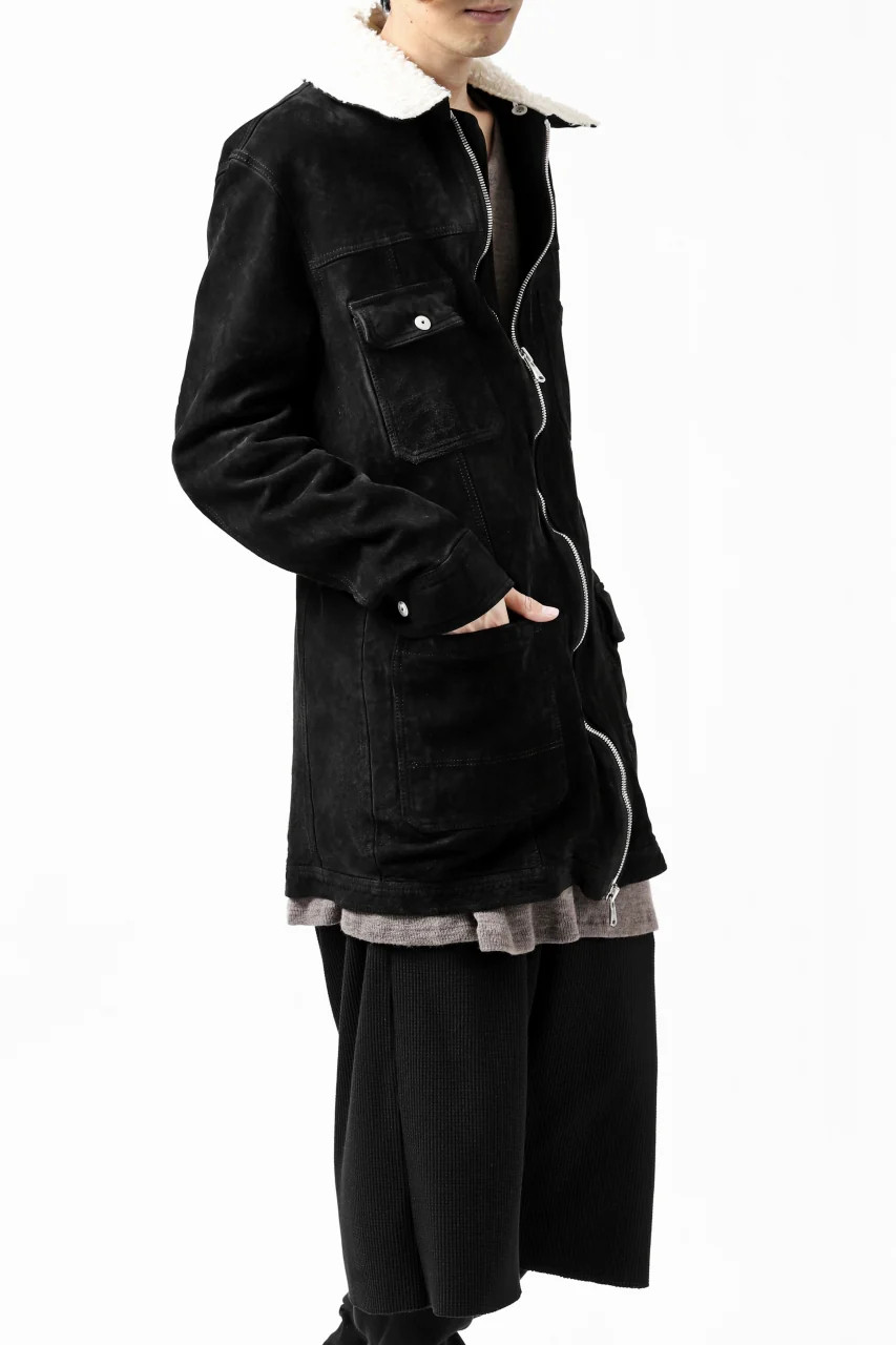 ISAMU KATAYAMA BACKLASH COVERALL JACKET / REVERSE CALF OBJECT DYED (BLACK) - Image 43