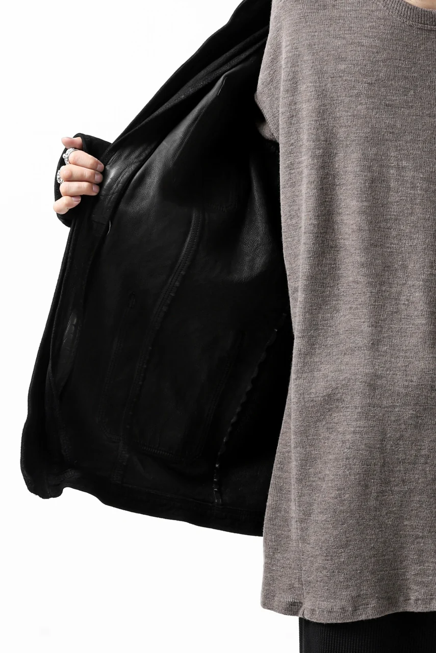 ISAMU KATAYAMA BACKLASH COVERALL JACKET / REVERSE CALF OBJECT DYED (BLACK) - Image 48
