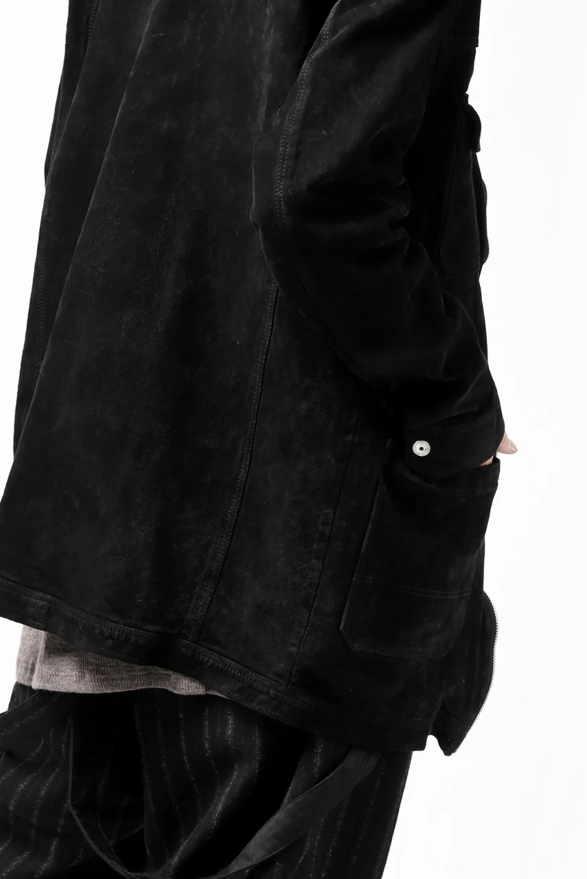 ISAMU KATAYAMA BACKLASH COVERALL JACKET / REVERSE CALF OBJECT DYED (BLACK) - Image 50