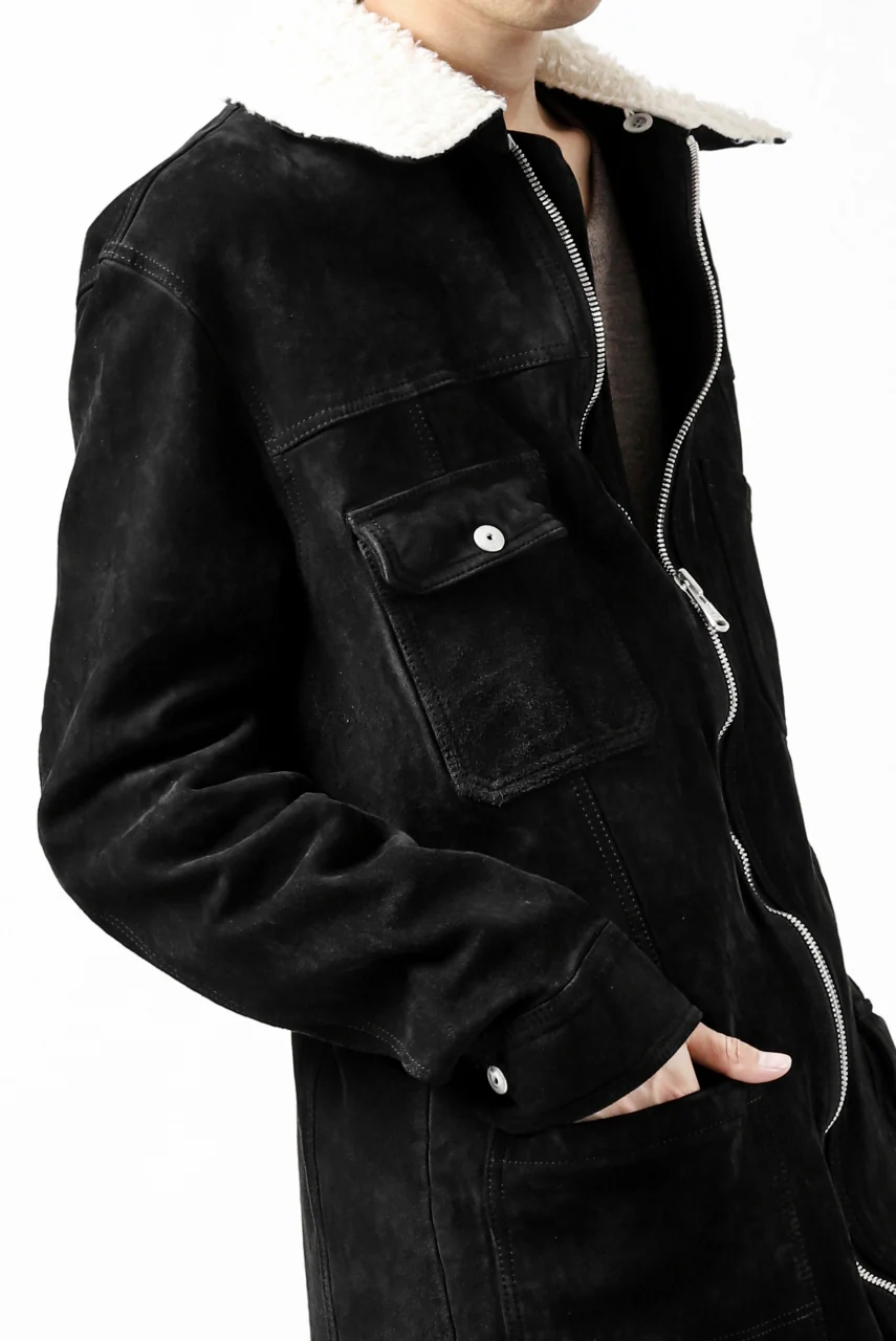 ISAMU KATAYAMA BACKLASH COVERALL JACKET / REVERSE CALF OBJECT DYED (BLACK) - Image 55