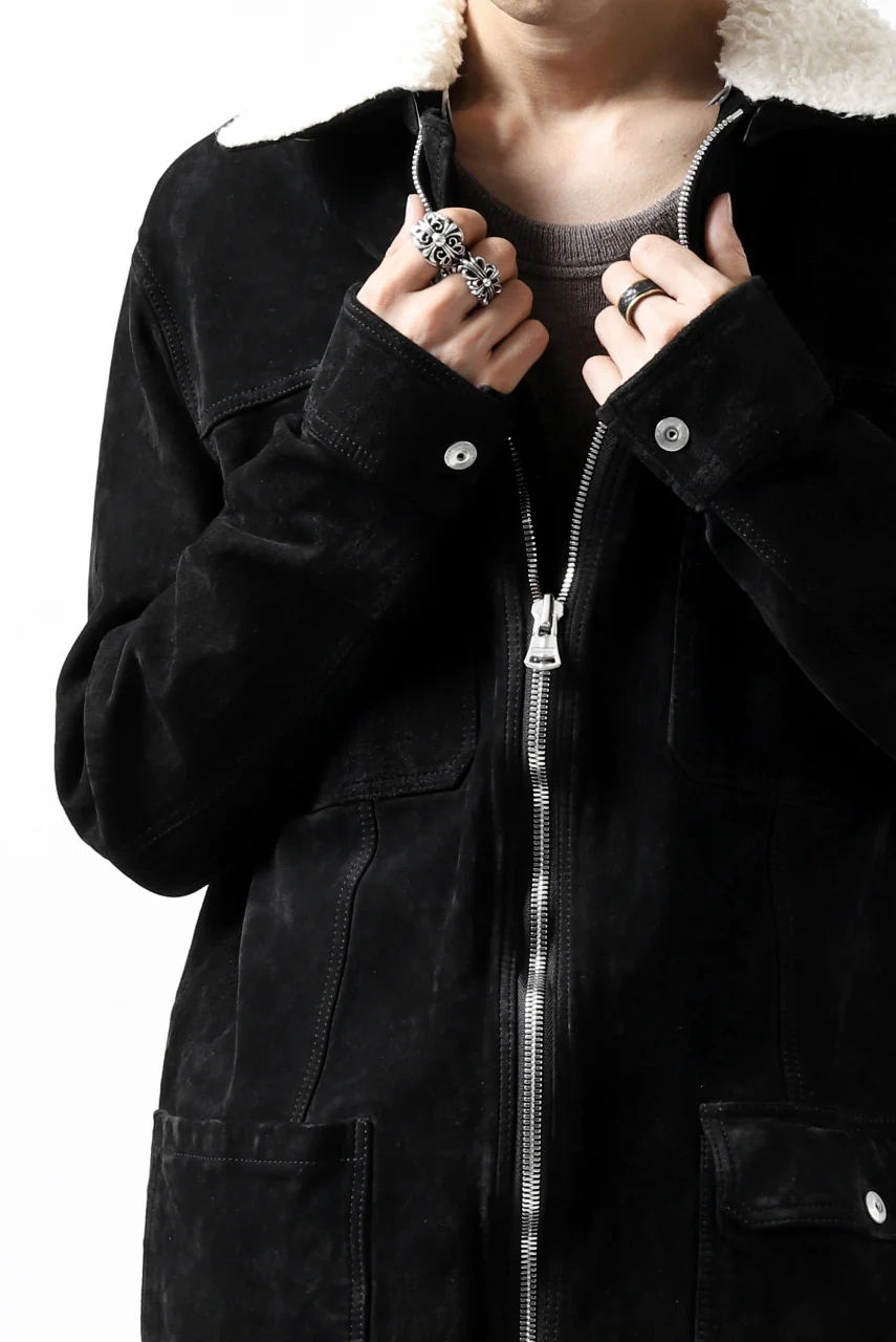 ISAMU KATAYAMA BACKLASH COVERALL JACKET / REVERSE CALF OBJECT DYED (BLACK) - Image 56