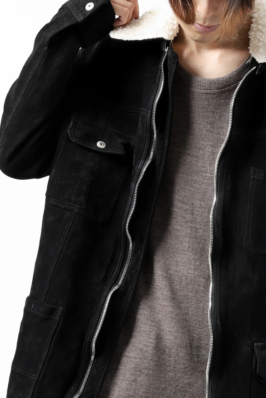 ISAMU KATAYAMA BACKLASH COVERALL JACKET / REVERSE CALF OBJECT DYED (BLACK) - Image 57