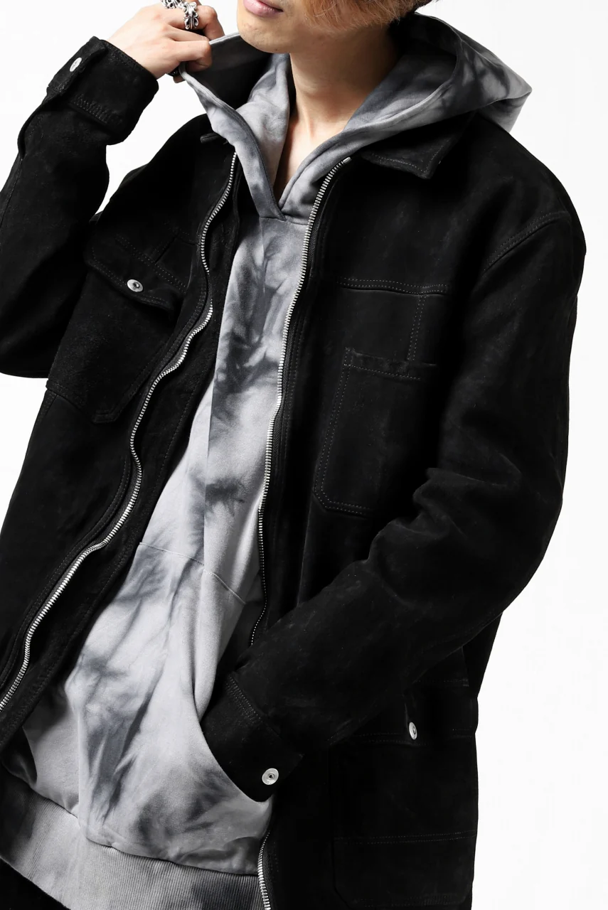 ISAMU KATAYAMA BACKLASH COVERALL JACKET / REVERSE CALF OBJECT DYED (BLACK) - Image 58