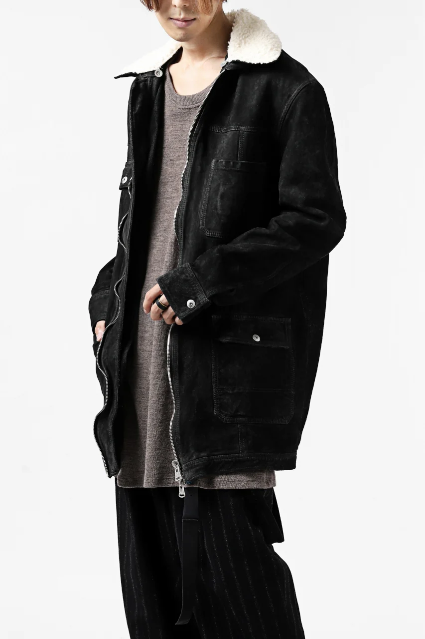 ISAMU KATAYAMA BACKLASH COVERALL JACKET / REVERSE CALF OBJECT DYED (BLACK) - Image 6