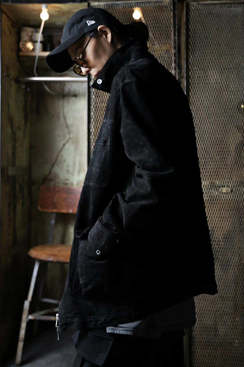 ISAMU KATAYAMA BACKLASH COVERALL JACKET / REVERSE CALF OBJECT DYED (BLACK) - Image 66