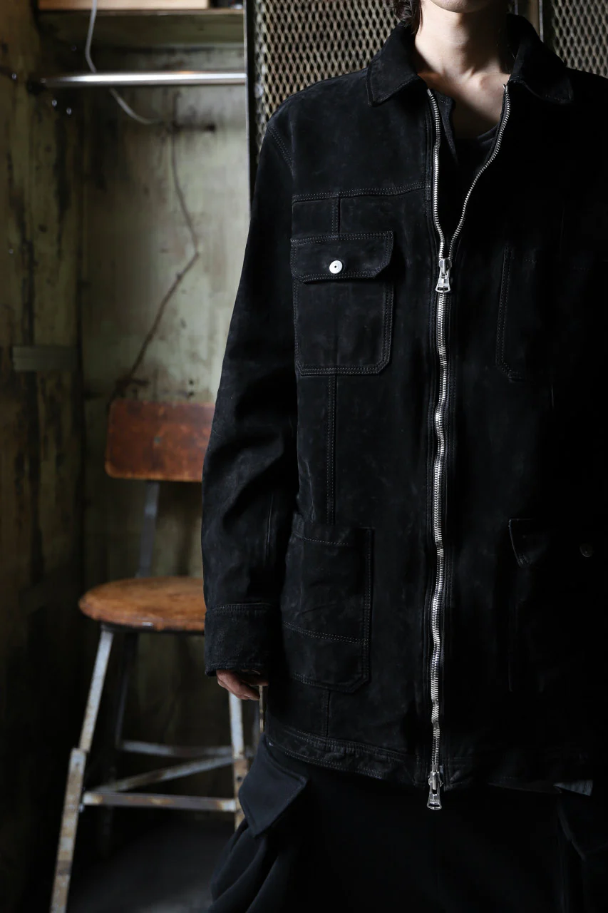 ISAMU KATAYAMA BACKLASH COVERALL JACKET / REVERSE CALF OBJECT DYED (BLACK) - Image 69